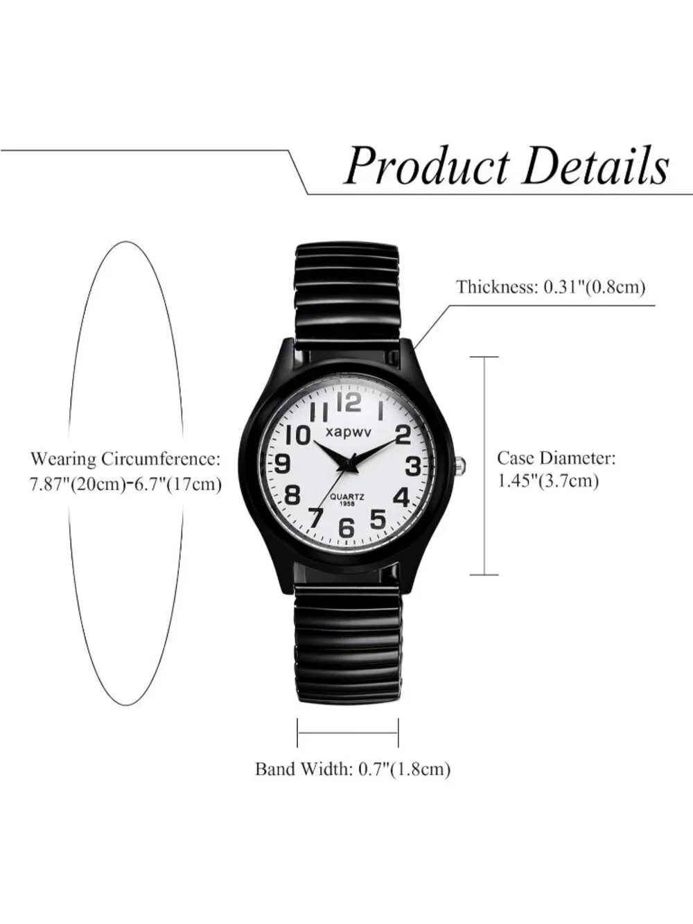 Men's Black White Stretch Band Couple Bangle Ultrathin Elastic Strap Wrist Watch